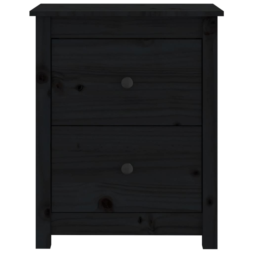 Comodino Nero 50x35x61,5 cm in Legno Massello di Pino