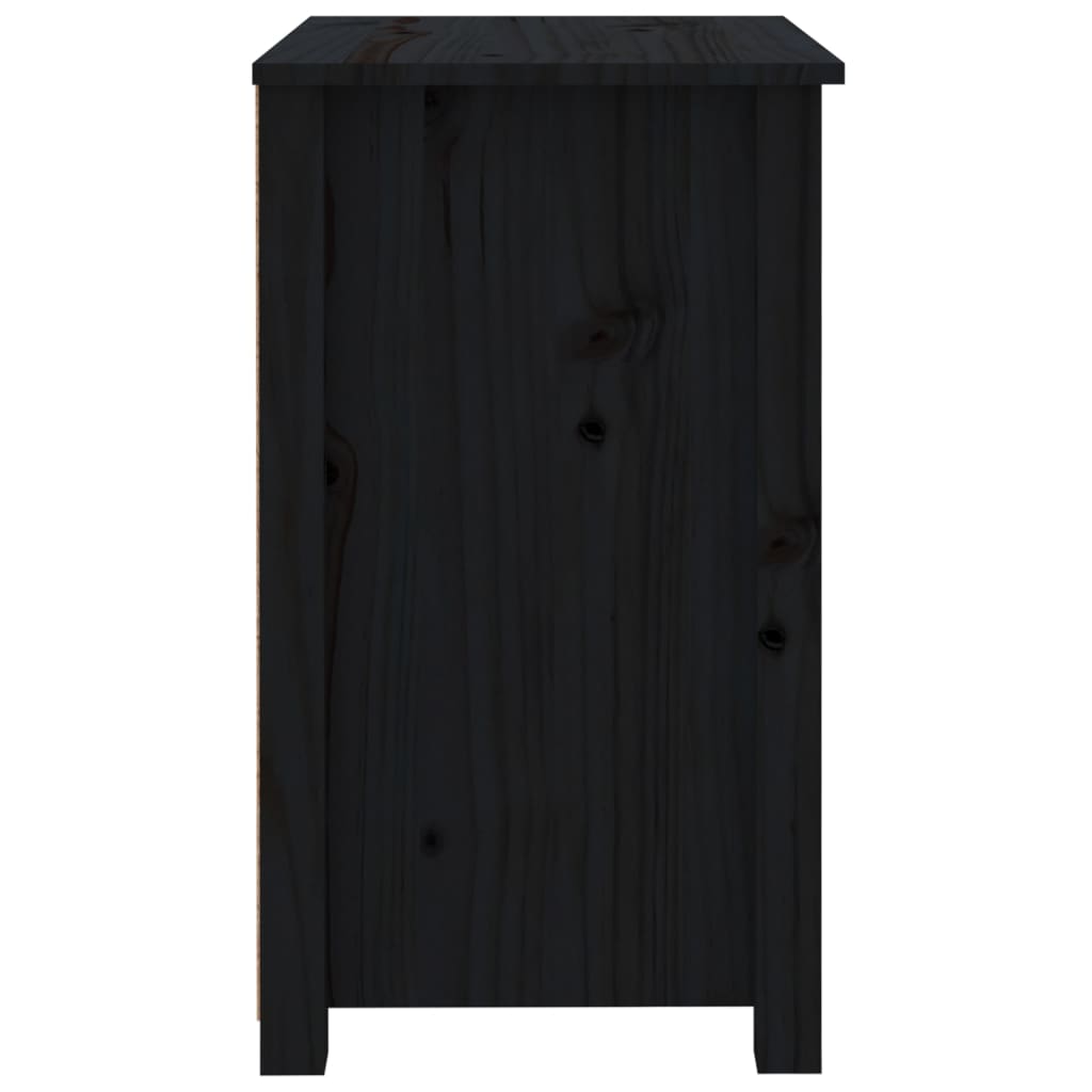 Comodino Nero 50x35x61,5 cm in Legno Massello di Pino