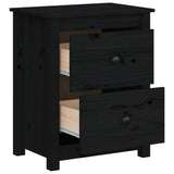 Comodino Nero 50x35x61,5 cm in Legno Massello di Pino