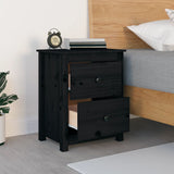 Comodino Nero 50x35x61,5 cm in Legno Massello di Pino