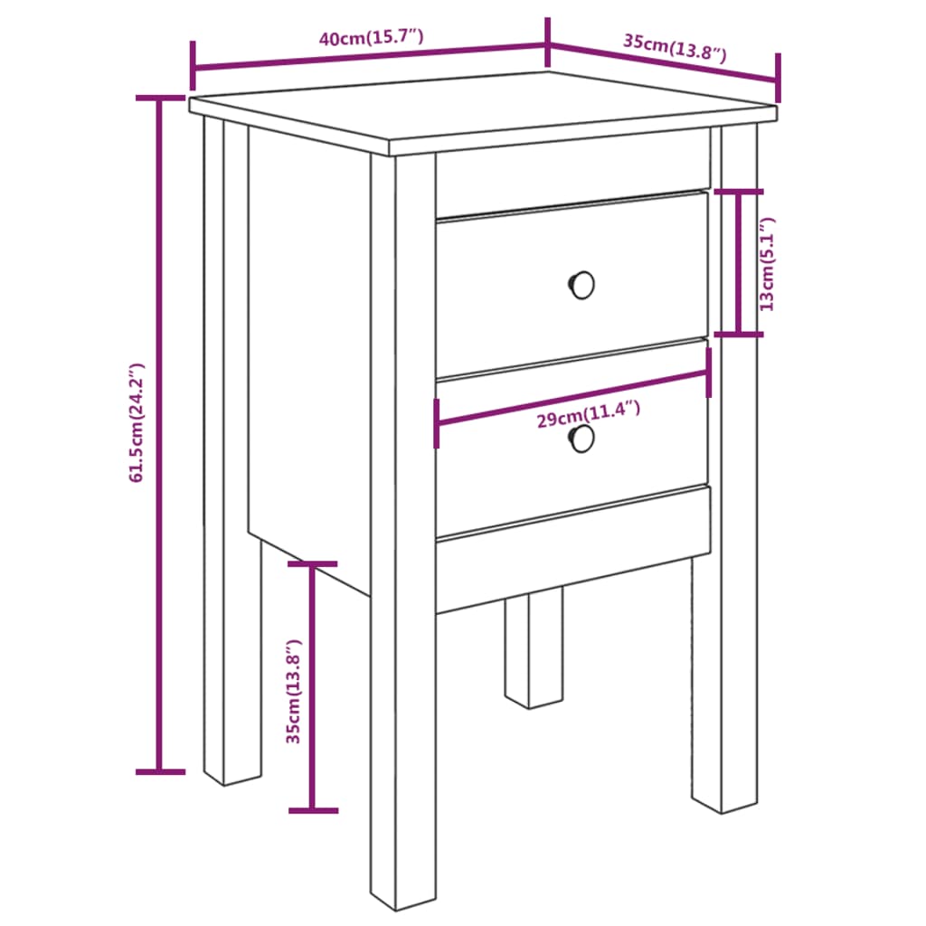 Comodino 40x35x61,5 cm in Legno Massello di Pino