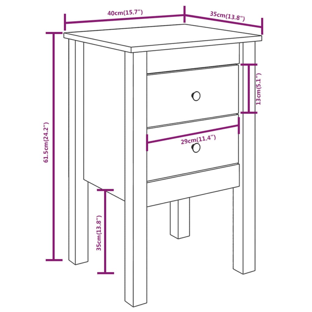 Comodino Bianca 40x35x61,5 cm in Legno Massello di Pino