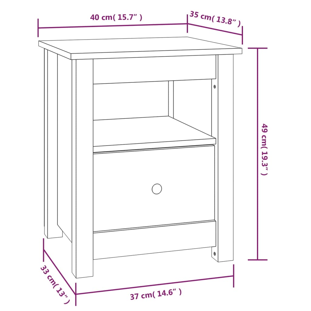 Comodino Bianco 40x35x49 cm in Legno Massello di Pino