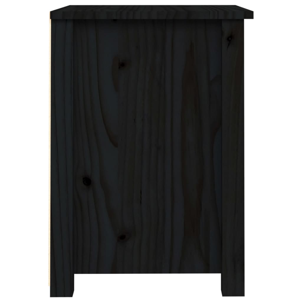 Comodino Nero 40x35x49 cm in Legno Massello di Pino