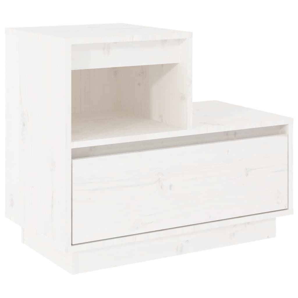 Comodino Bianco 60x34x51 cm in Legno Massello di Pino