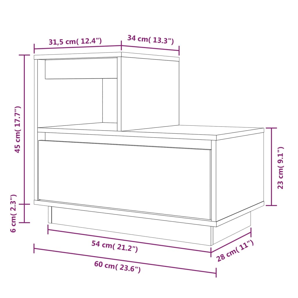 Comodino Miele 60x34x51 cm in Legno Massello di Pino