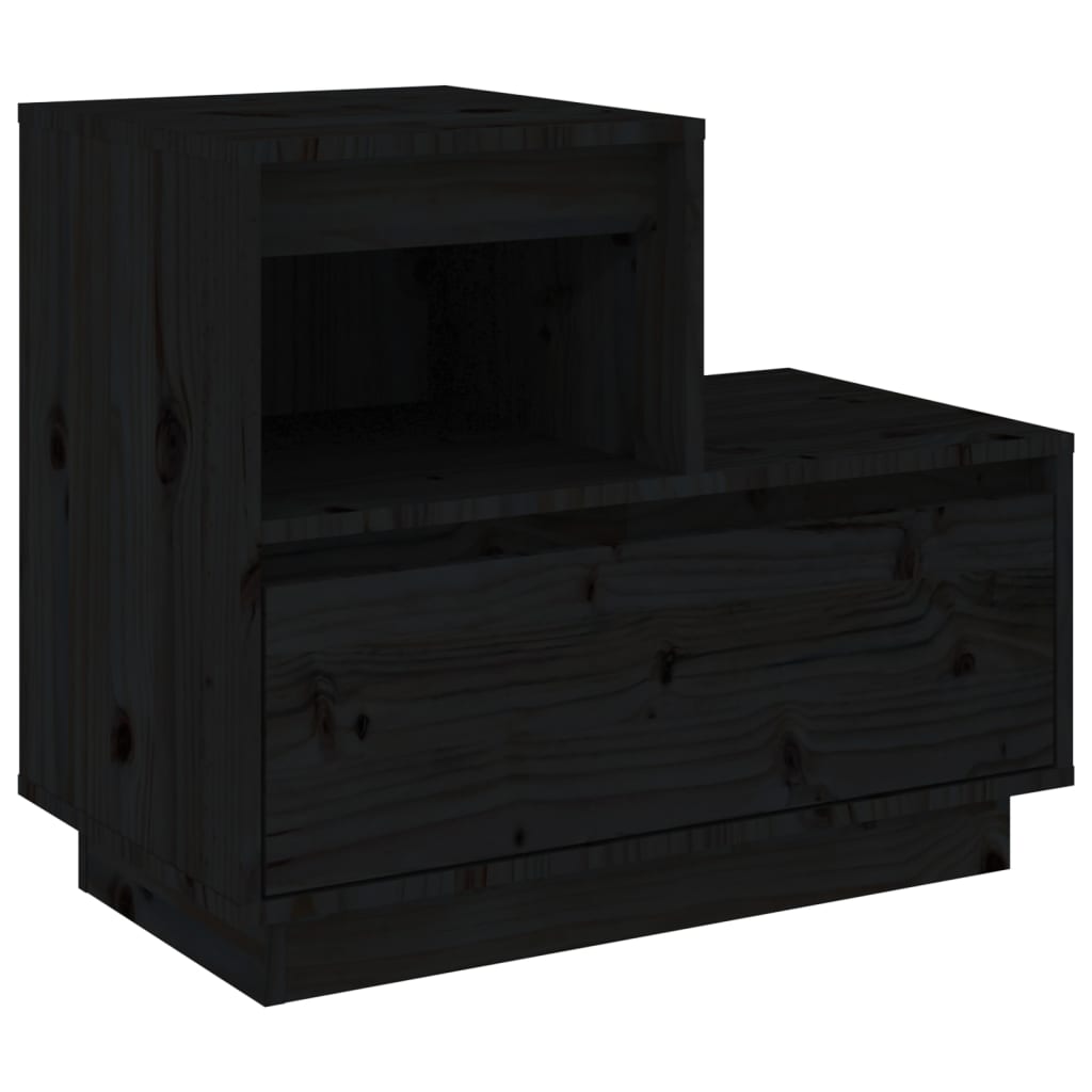 Comodino Nero 60x34x51 cm in Legno Massello di Pino