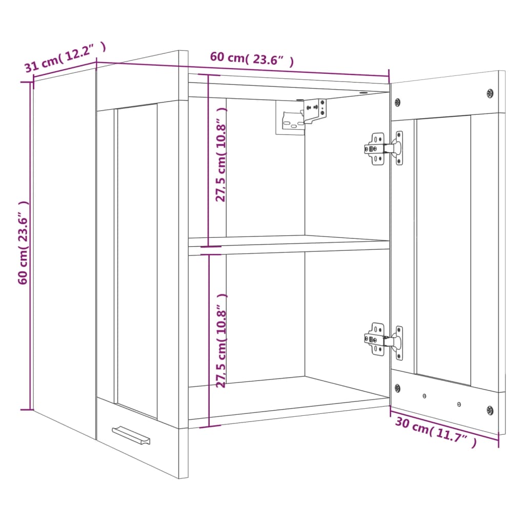 Pensile in Vetro Rovere Fumo 60x31x60 cm Legno Multistrato