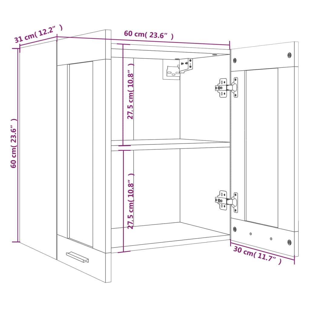 Mobile Pensile con Vetro Rovere Marrone 60x31x60 cm Multistrato