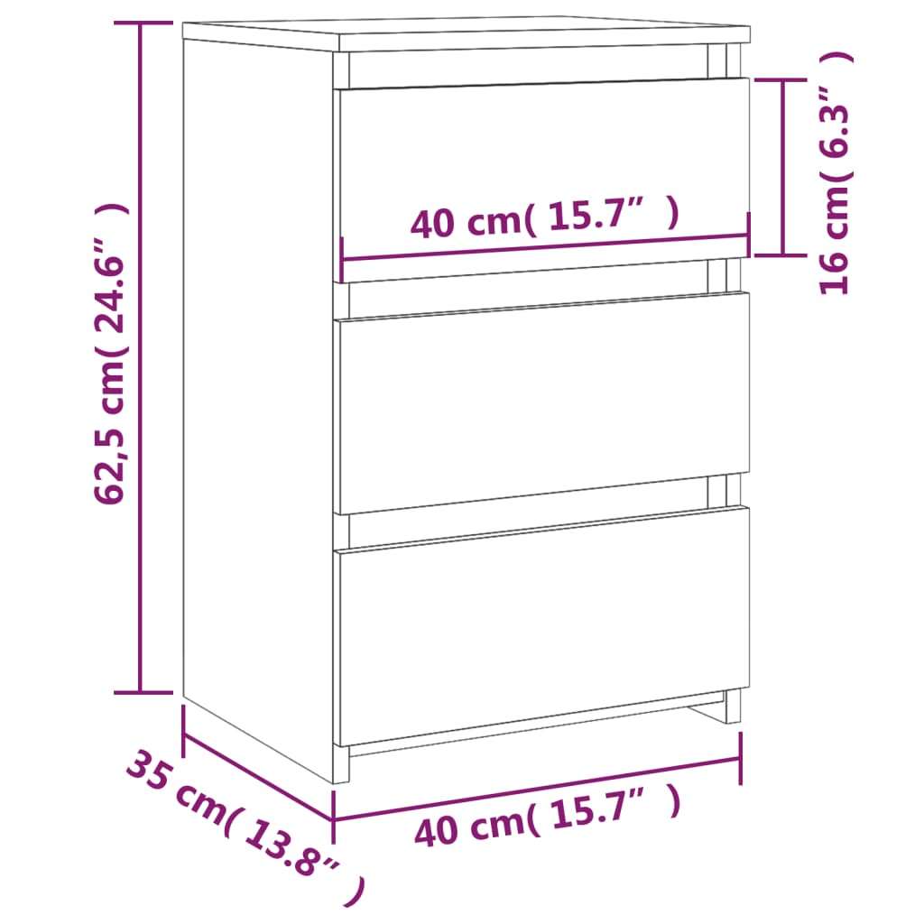 Comodino Rovere Fumo 40x35x62,5 cm in Legno Multistrato