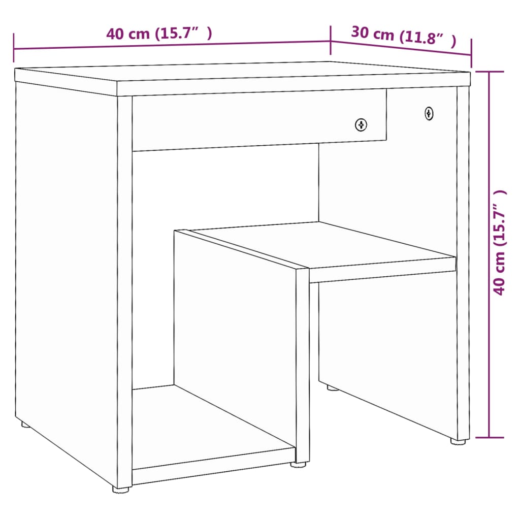 Comodino Rovere Fumo 40x30x40 cm in Legno Multistrato