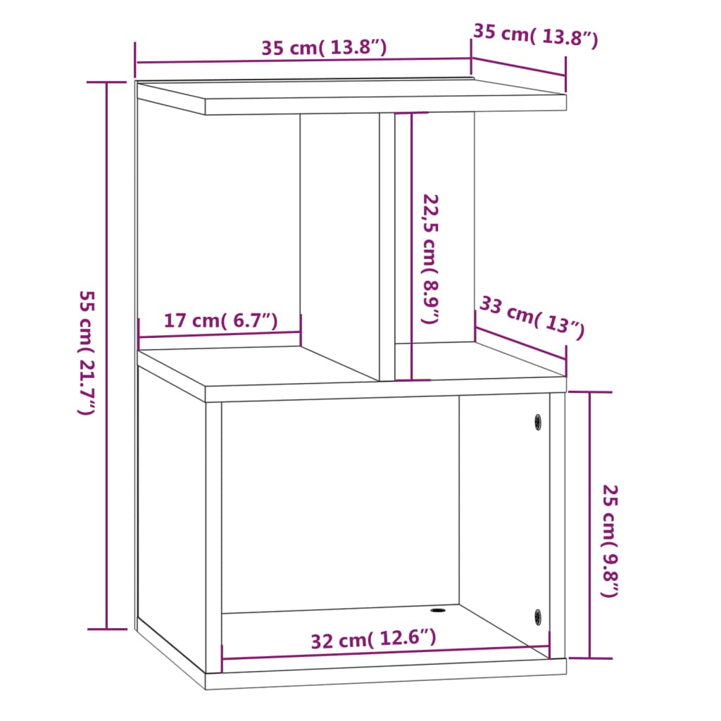 Comodino Grigio Sonoma 35x35x55 cm in Legno Multistrato