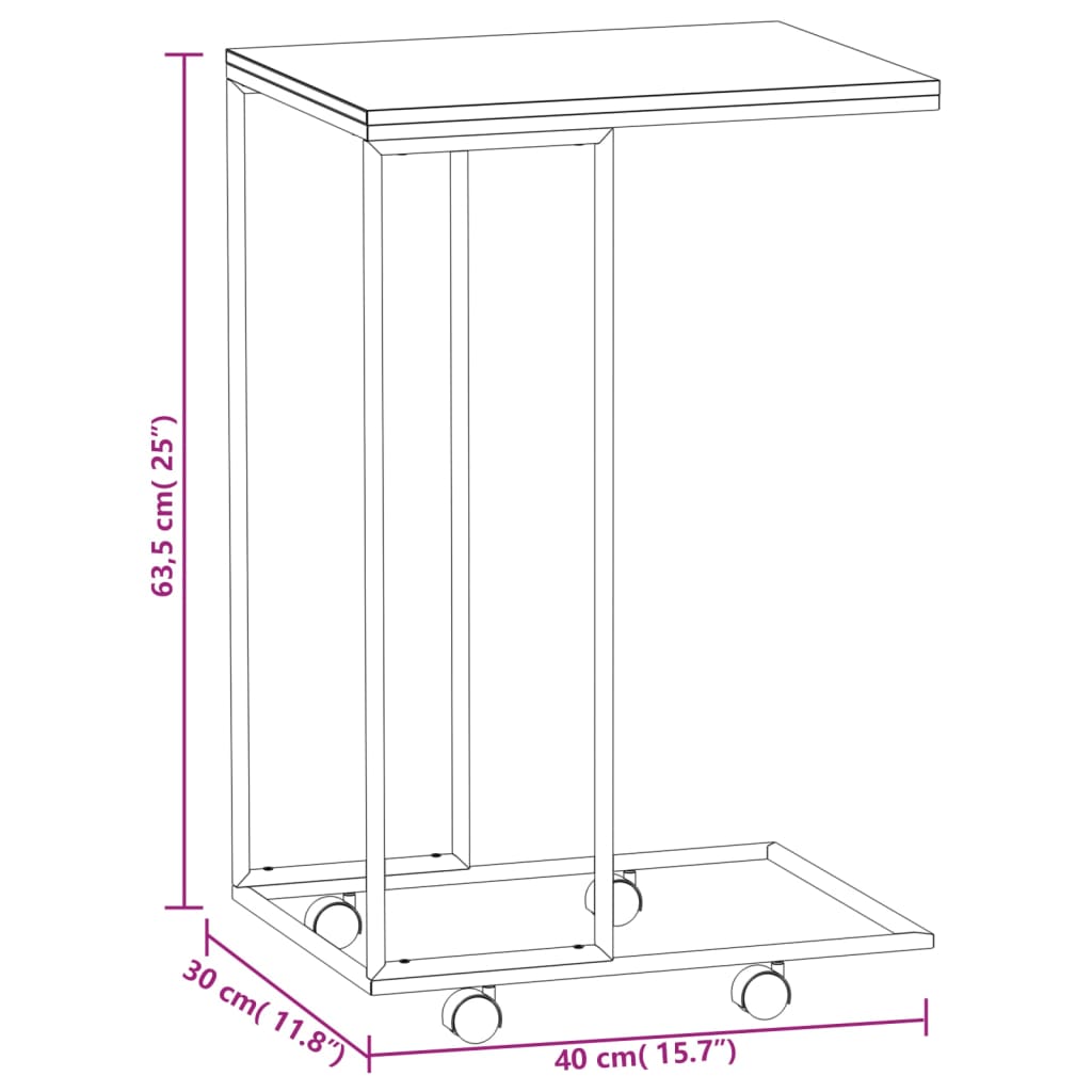 Tavolino con Ruote Bianco 40x30x63,5cm in Legno Multistrato