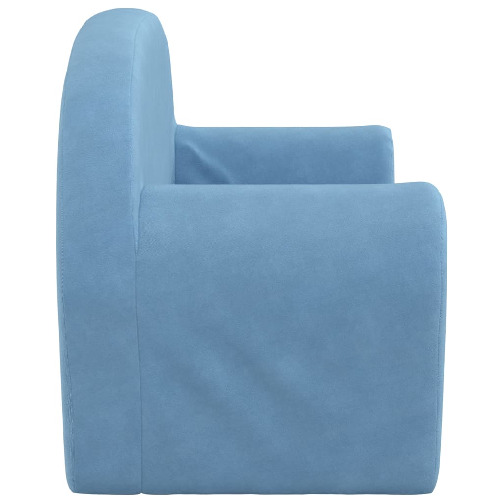 Divano per Bambini a 2 Posti Blu in Morbido Peluche