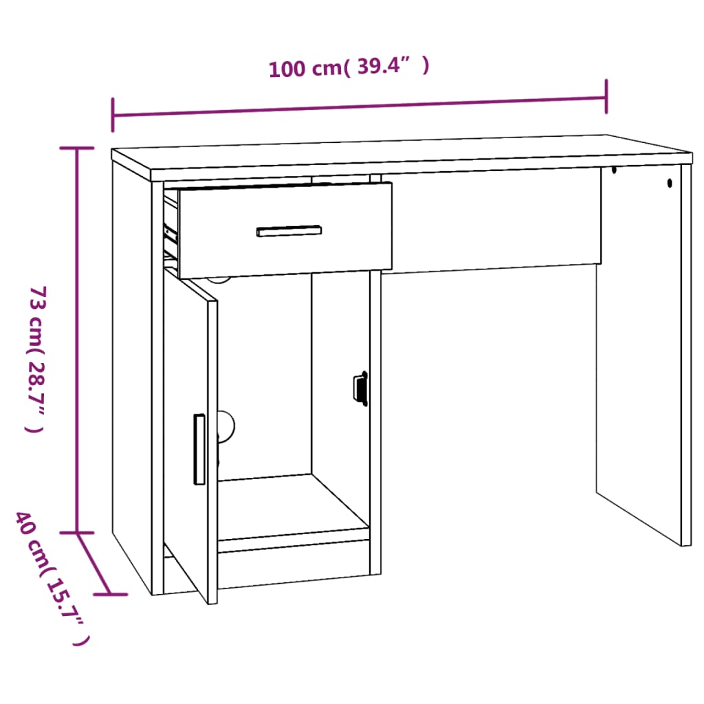 Scrivania Cassetto Nero 100x40x73cm Legno Multistrato