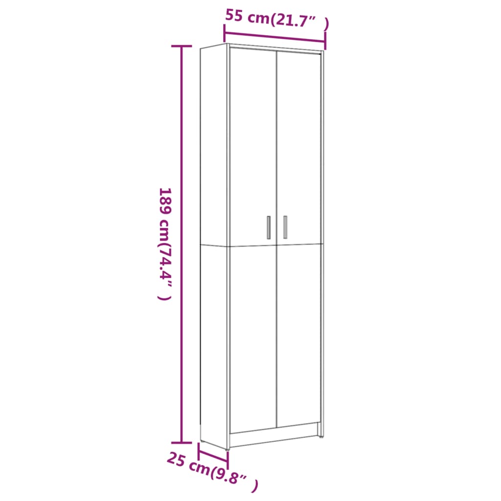 Armadio Corridoio Grigio Sonoma 55x25x189 cm Legno Multistrato