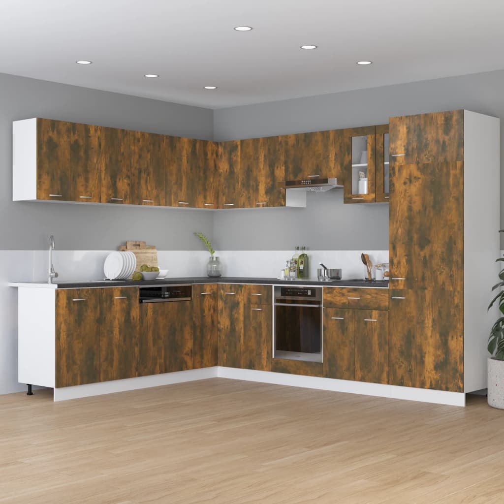 Armadio per Frigo Rovere Fumo 60x57x207 cm in Legno Multistrato