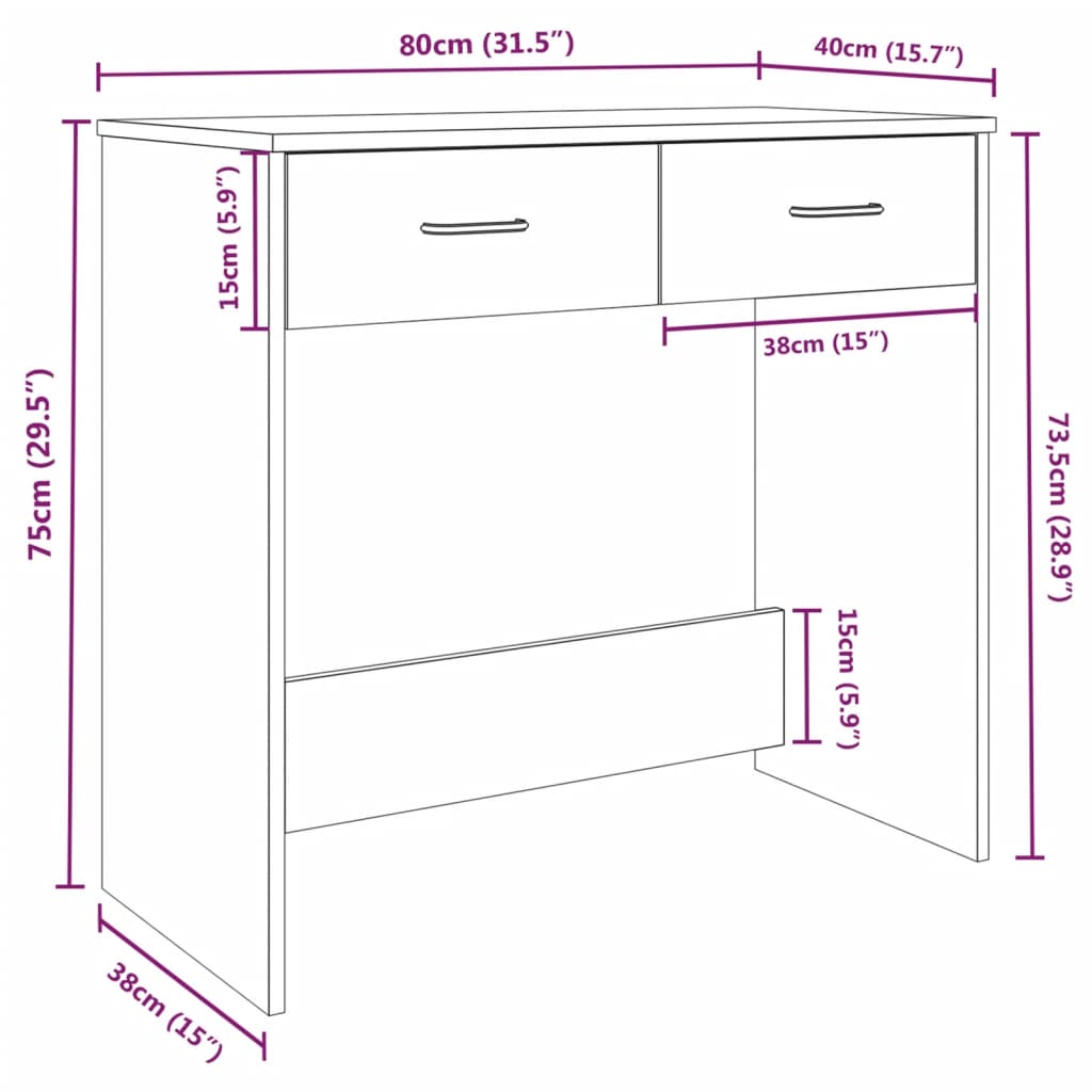 Scrivania Rovere Fumo 80x40x75 cm in Legno Multistrato