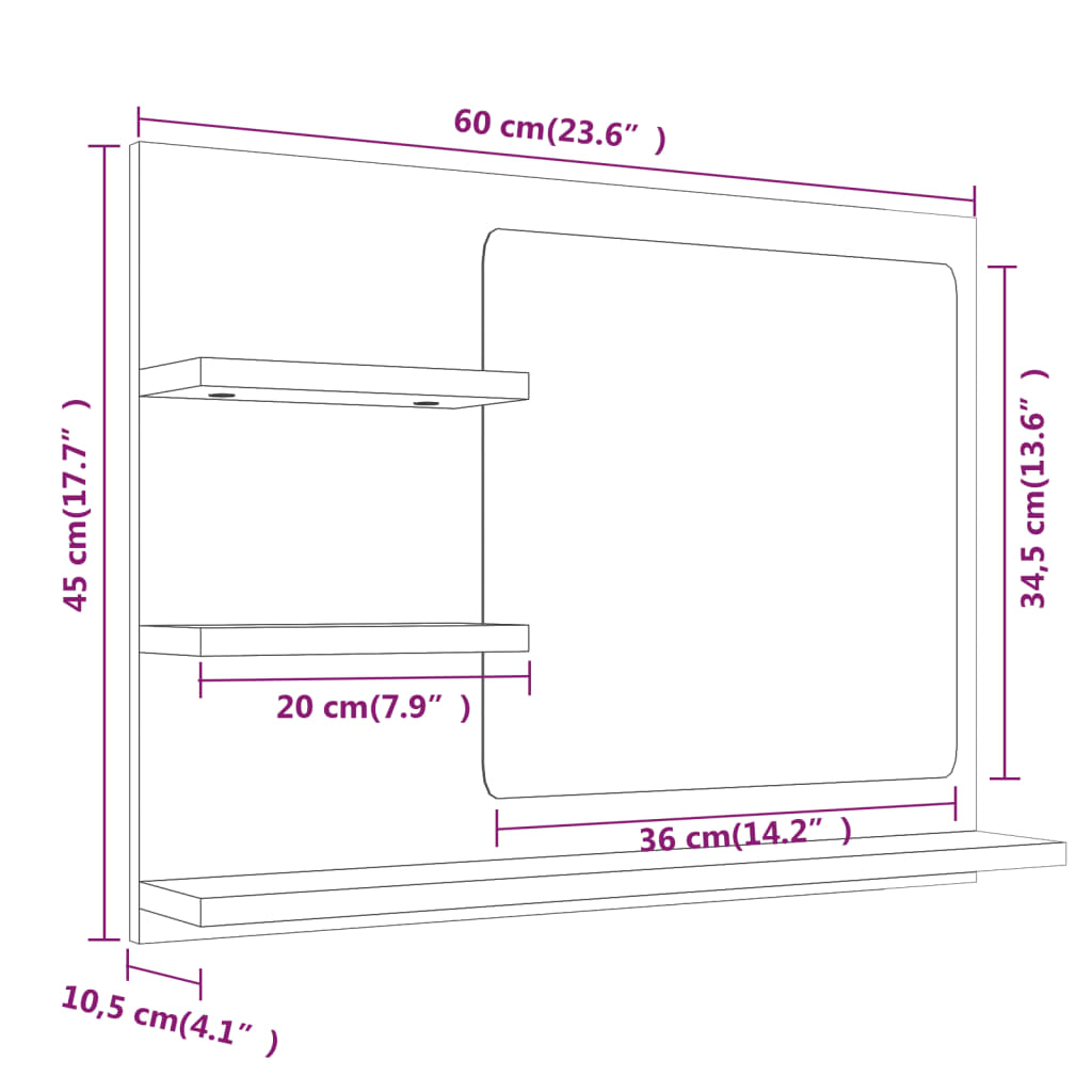 Specchio da Bagno Grigio Sonoma 60x10,5x45 cm Legno Multistrato