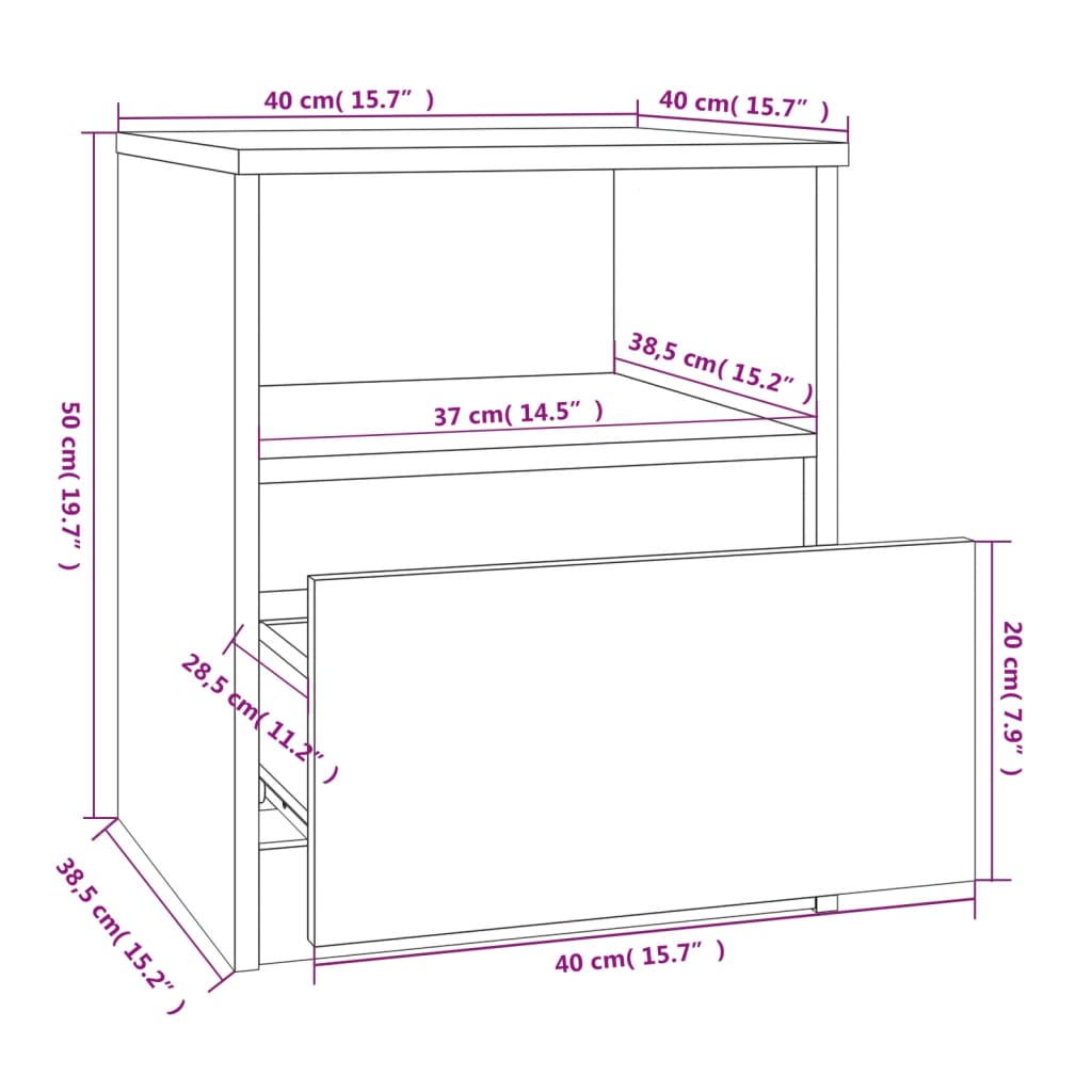 Comodino Grigio Sonoma 40x40x50 cm in Legno Multistrato