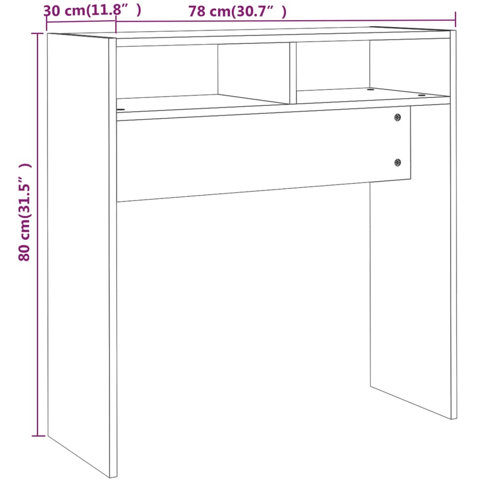 Tavolino Consolle Rovere Fumo 78x30x80 cm in Legno Multistrato