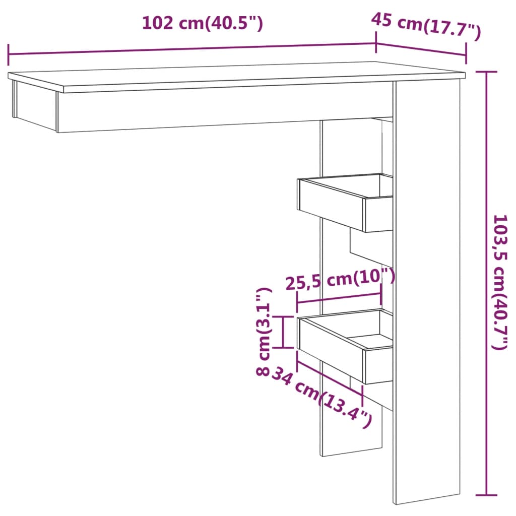 Bancone da Muro Rovere Sonoma 102x45x103,5 cm Legno Compensato