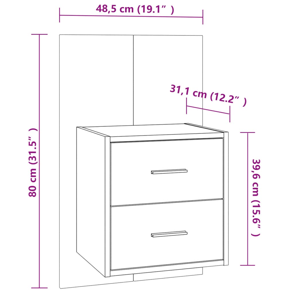 Comodino a Muro Rovere Fumo