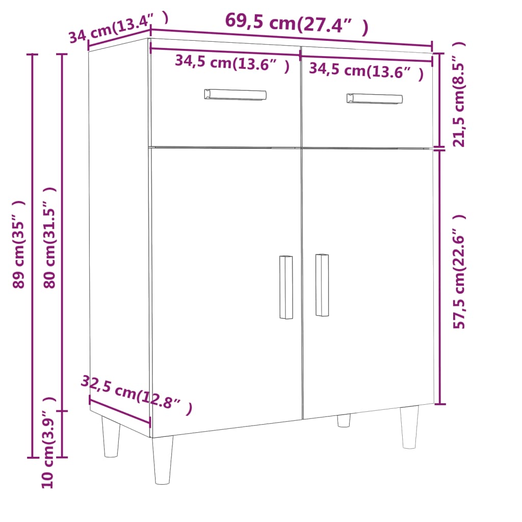 Credenza Nera 69,5x34x89 cm in Legno Multistrato