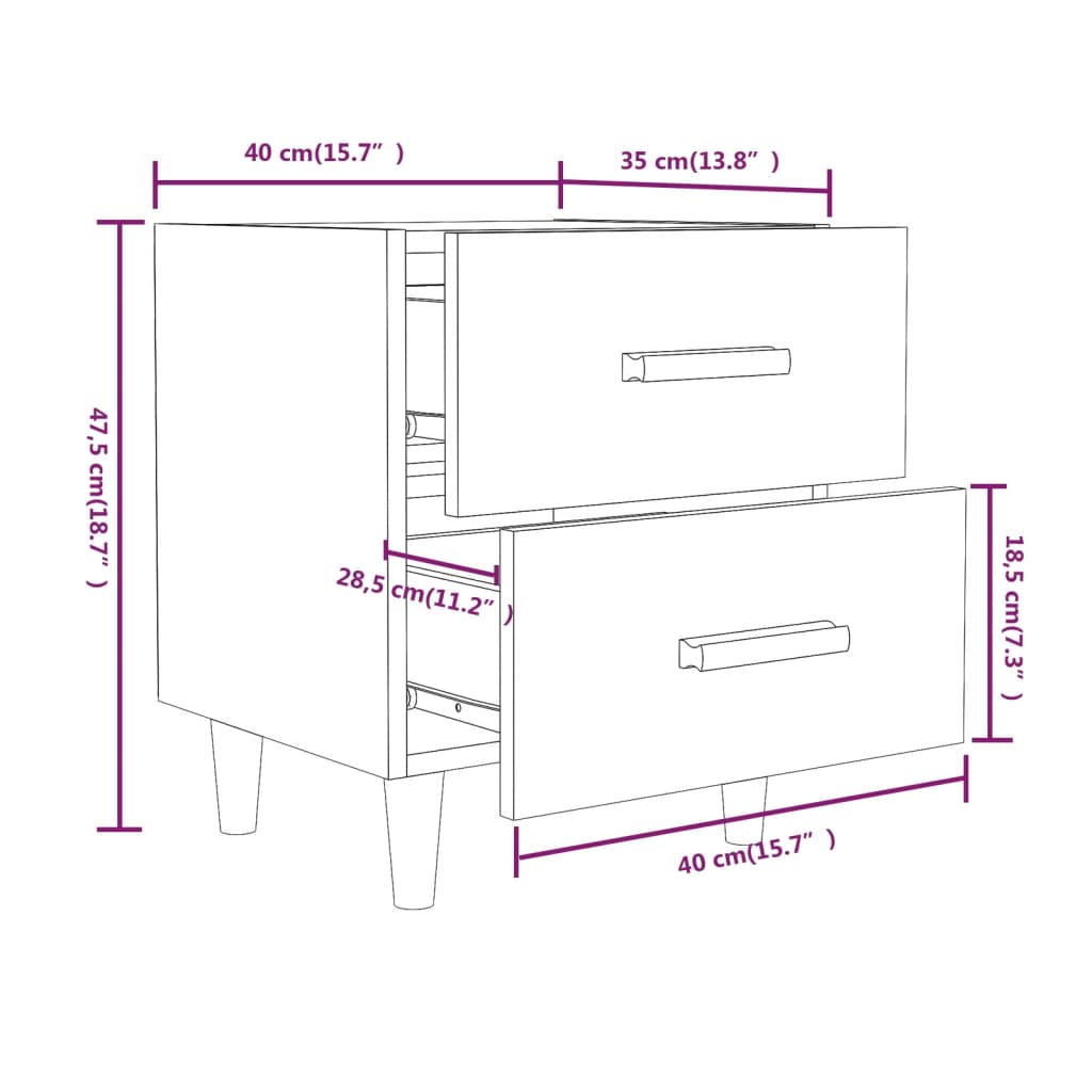 Comodino in Rovere Fumo 40x35x47,5 cm