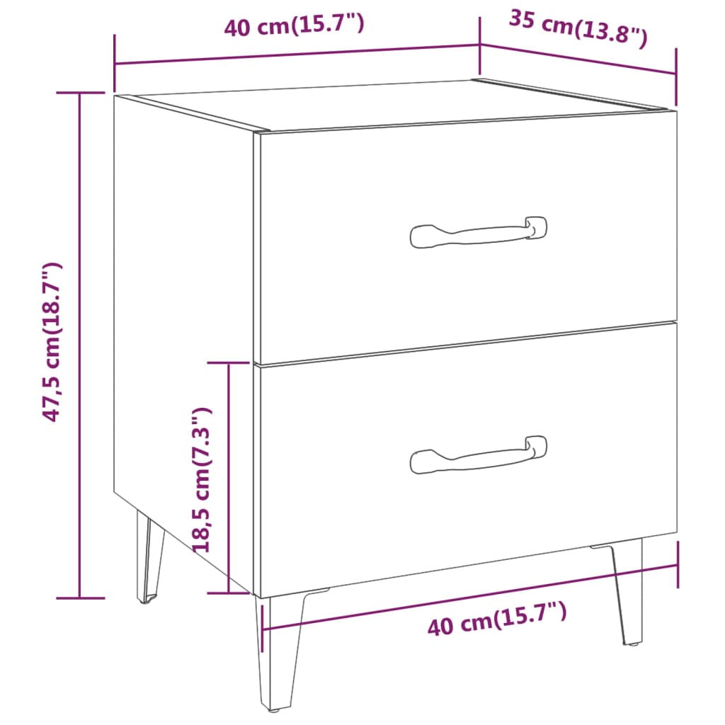 Comodino Rovere Fumo 40x35x47,5 cm