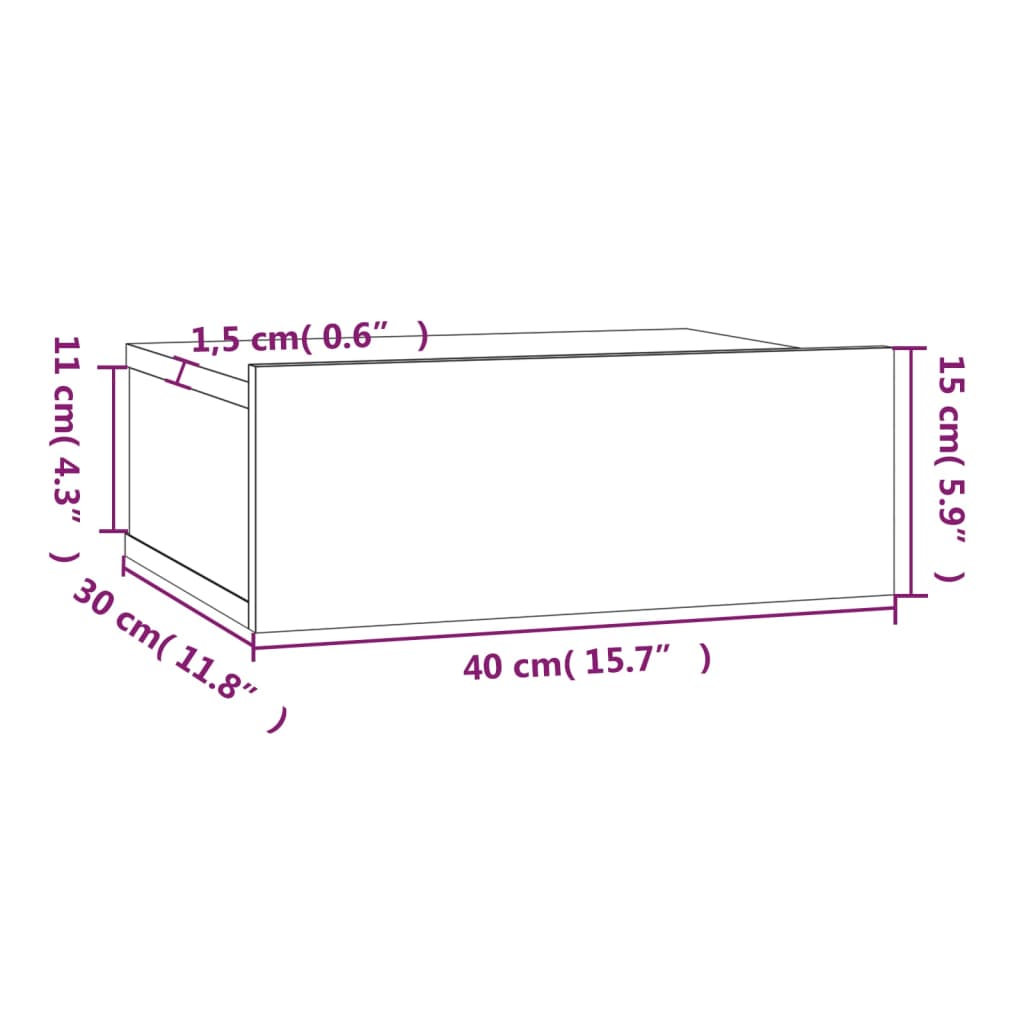 Comodino Pensile Rovere Fumo 40x30x15 cm in Legno Multistrato