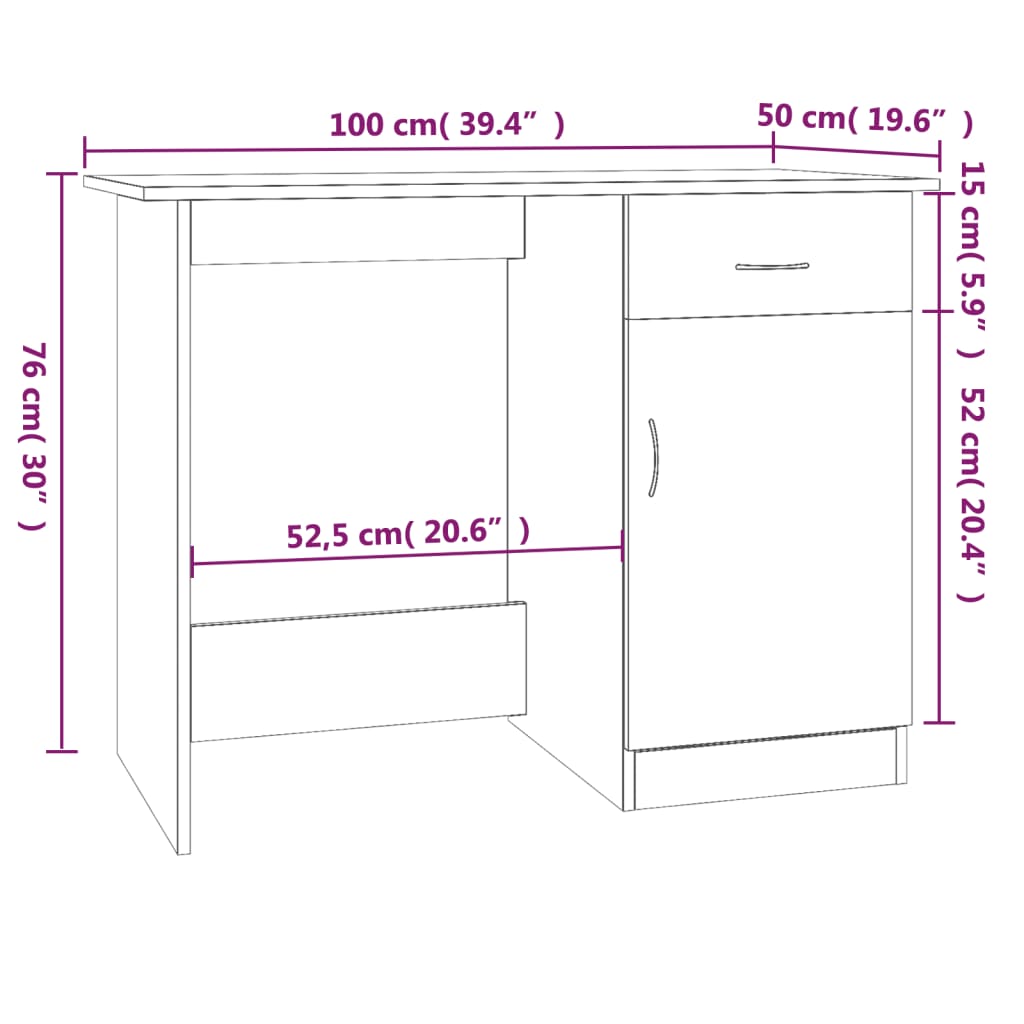 Scrivania Rovere Fumo 100x50x76 cm in Legno Multistrato