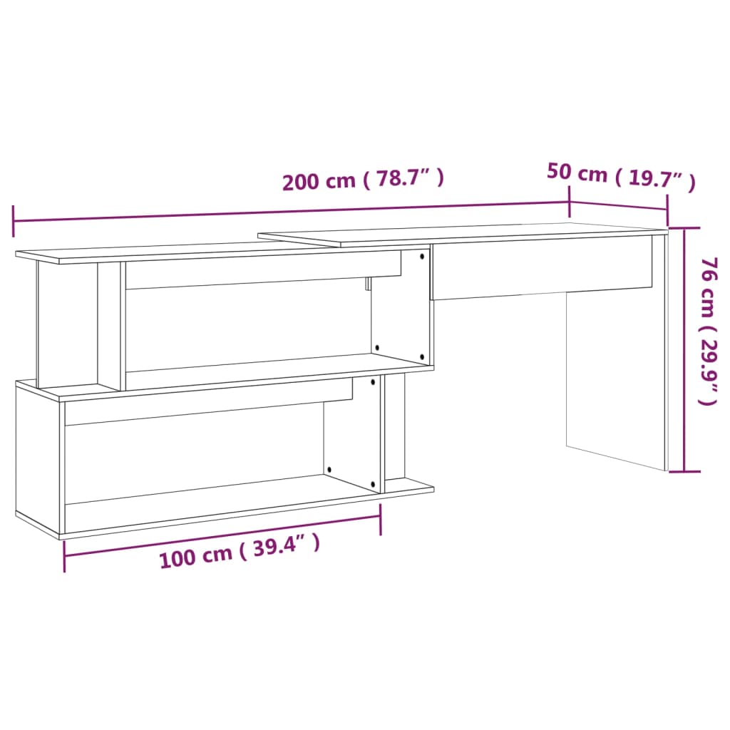 Scrivania Angolare Grigio Sonoma 200x50x76 cm Legno Multistrato