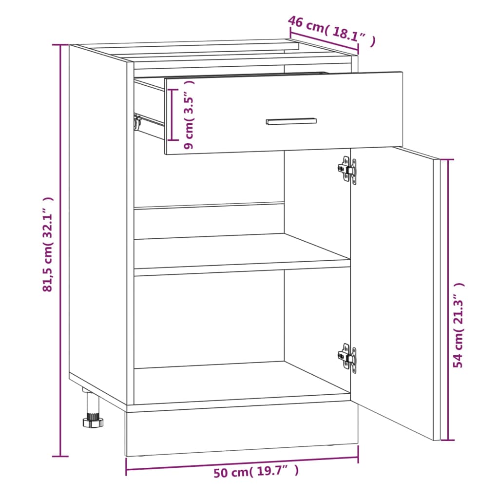 Mobile con Cassetto Grigio Sonoma 50x46x81,5 Legno Multistrato