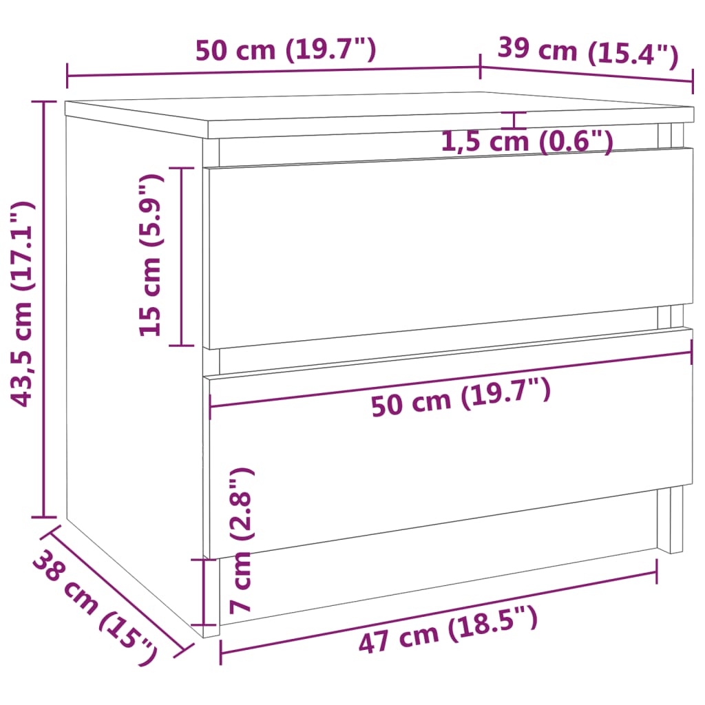 Comodino Rovere Fumo 50x39x43,5 cm in Legno Multistrato