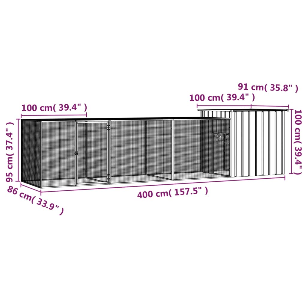 Gabbia per Polli Grigia 400x91x100 cm Acciaio Zincato