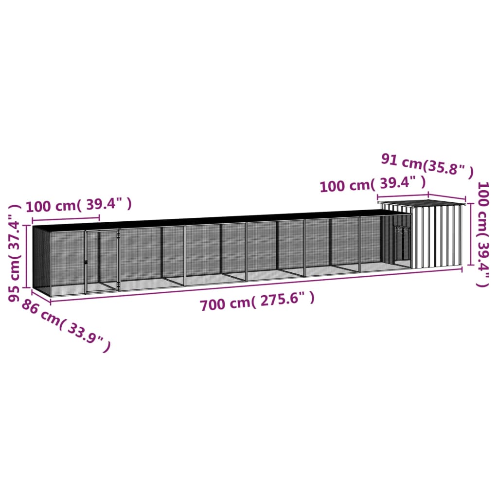 Gabbia per Polli Grigia 700x91x100 cm Acciaio Zincato