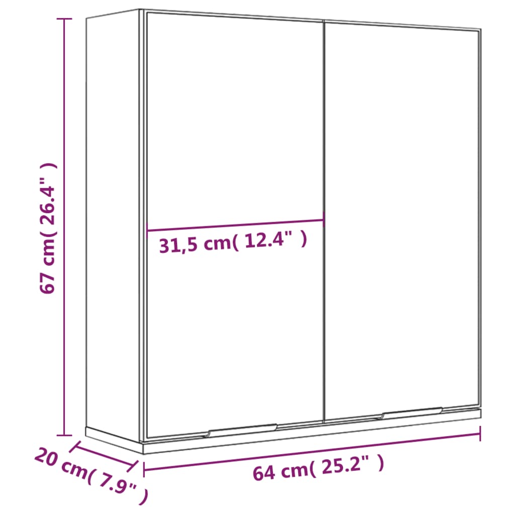 Armadietto a Specchio da Bagno Rovere Sonoma 64x20x67 cm