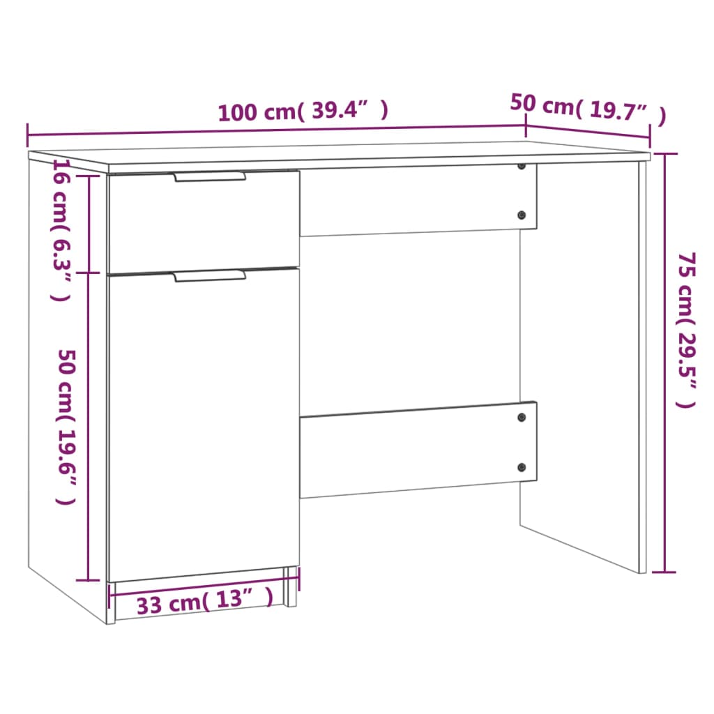 Scrivania Bianca 100x50x75 cm in Legno Multistrato