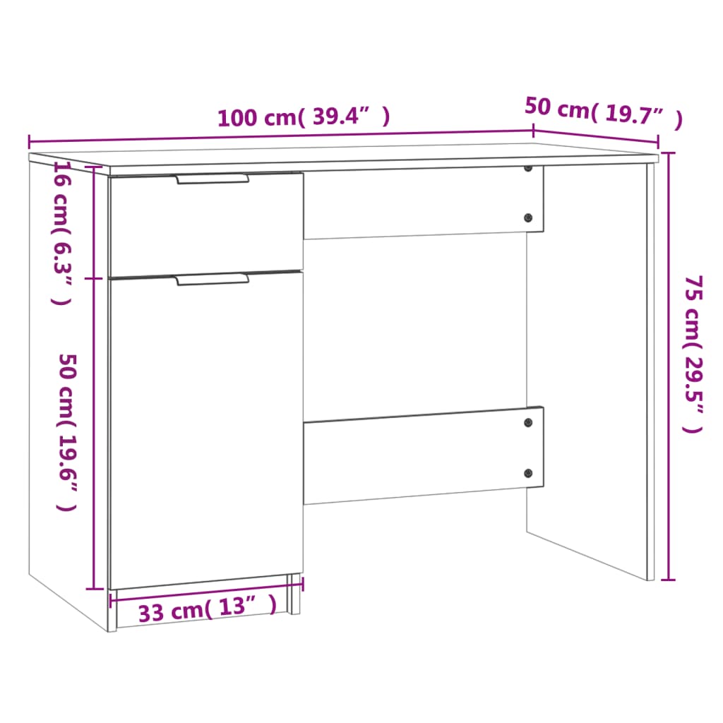 Scrivania Nera 100x50x75 cm in Legno Multistrato