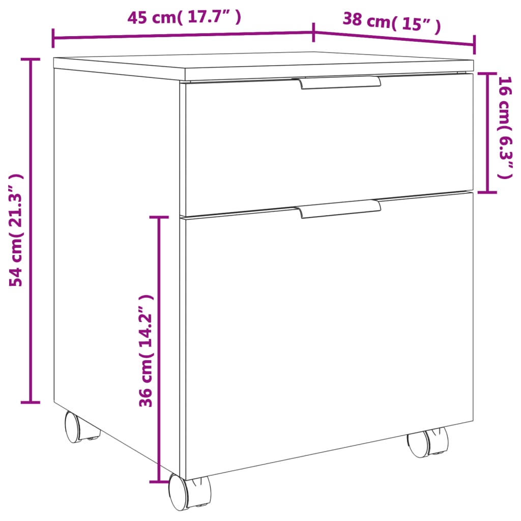 Schedario con Ruote Rovere Sonoma 45x38x54 cm Legno Multistrato