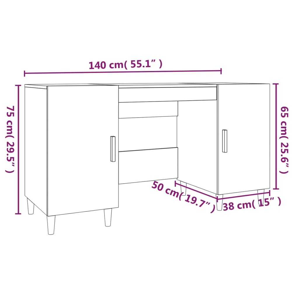 Scrivania Nera 140x50x75 cm in Legno Multistrato