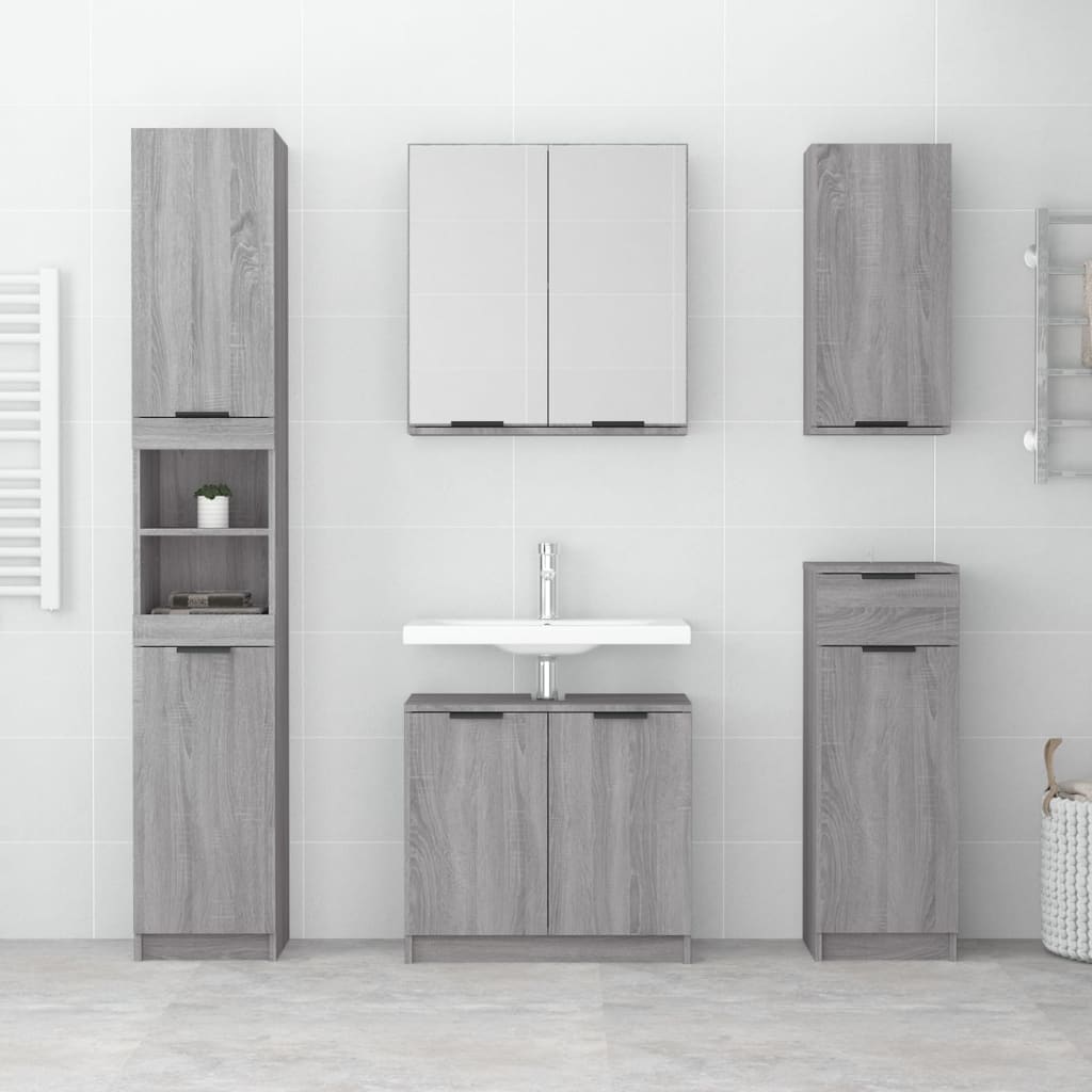 Armadietto a Specchio da Bagno Grigio Sonoma 64x20x67 cm