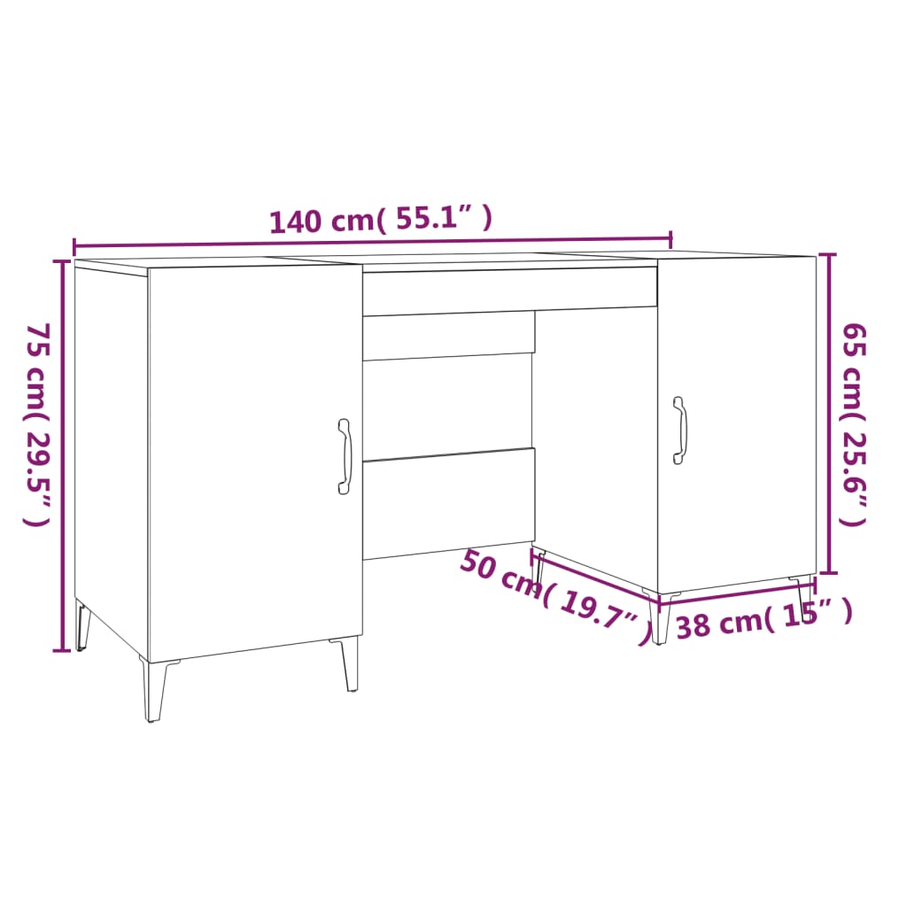 Scrivania Rovere Fumo 140x50x75 cm in Legno Multistrato