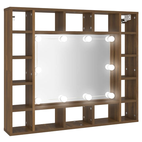 Mobile da Bagno a Specchio con LED Rovere Marrone 91x15x76,5 cm