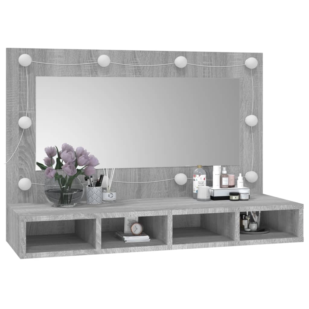 Mobile a Specchio con LED Grigio Sonoma 90x31,5x62 cm