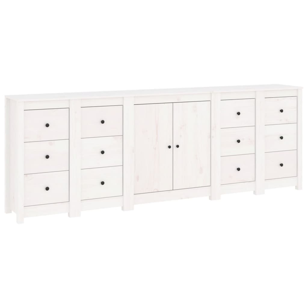 Credenza Bianca 230x35x80 cm in Legno Massello di Pino