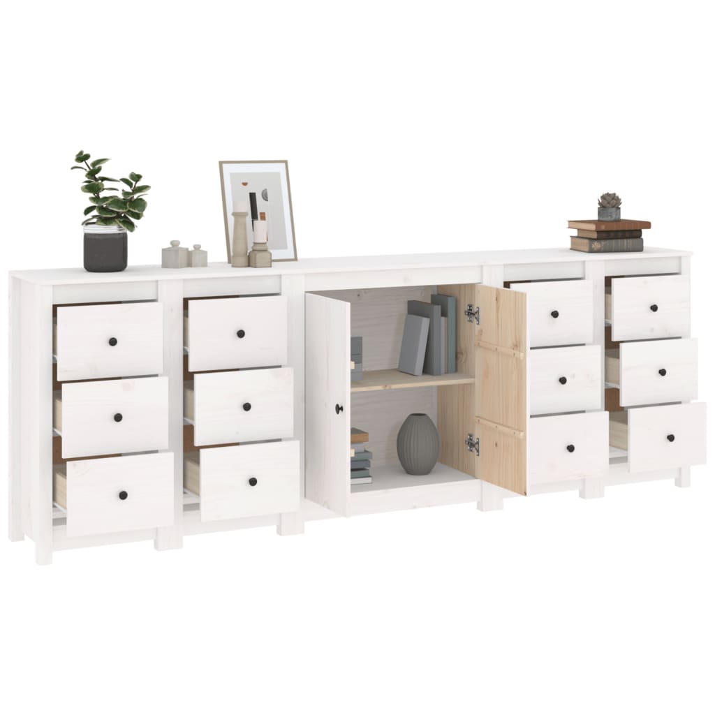 Credenza Bianca 230x35x80 cm in Legno Massello di Pino