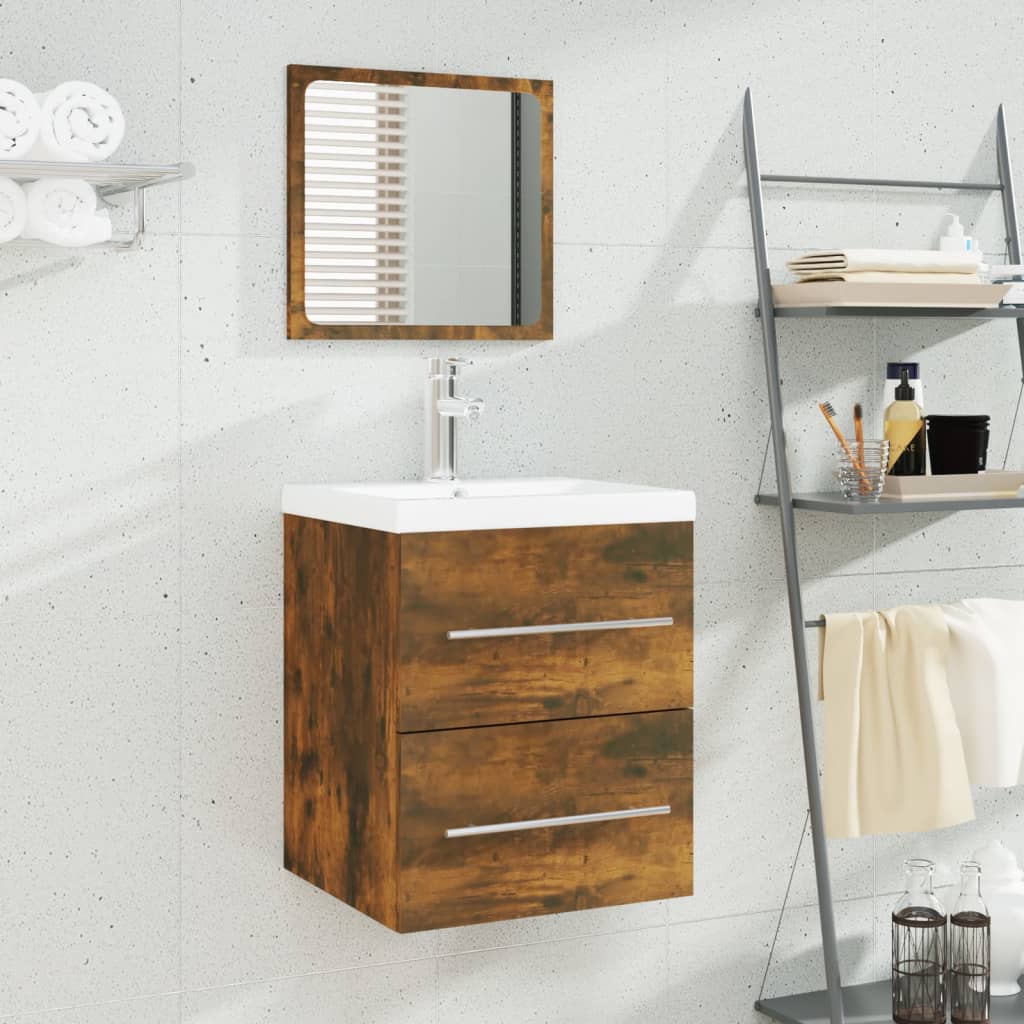 Mobile Bagno con Lavabo Integrato Rovere Fumo Legno Multistrato