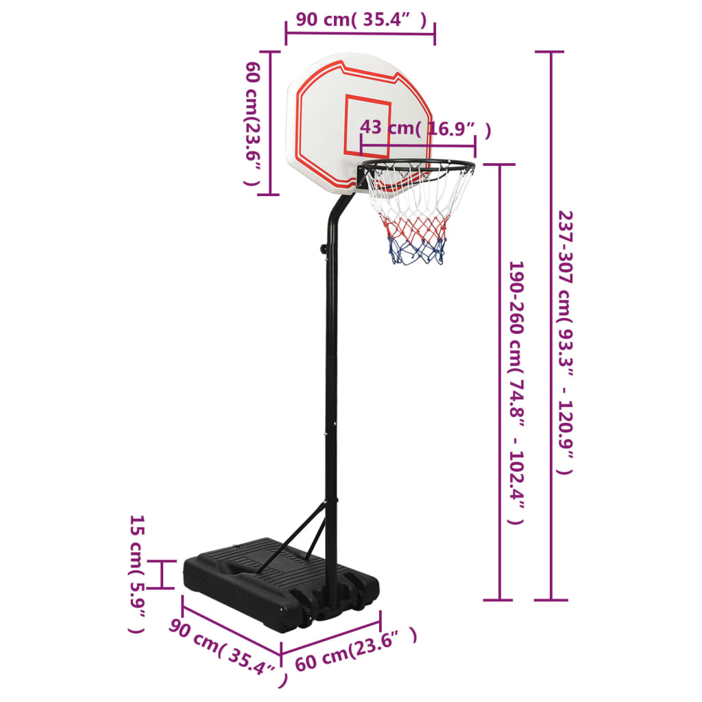 Supporto per Pallacanestro Bianco 237-307 cm Polietilene